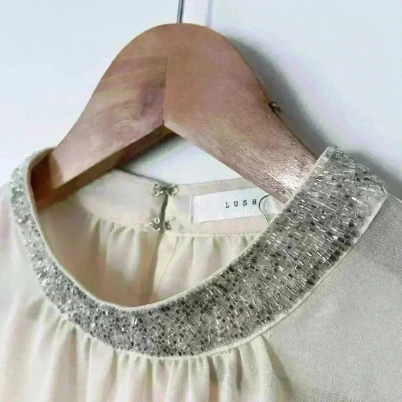 Lush Women’s Sheer White Cream Blouse Boho Timeless Sheer Bejeweled Collar Small - Picture 2 of 11